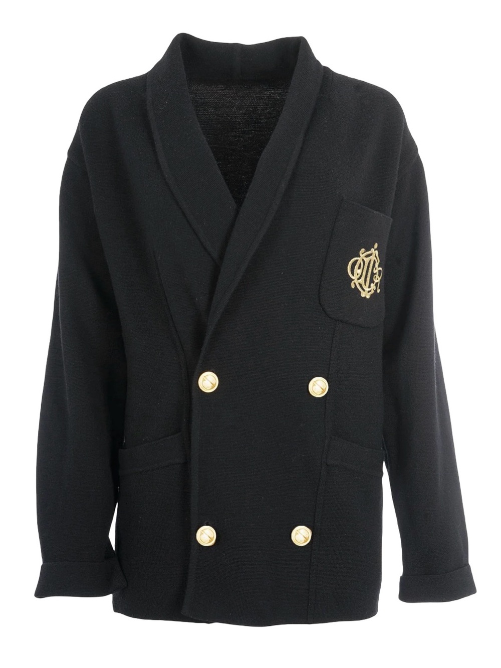 Dior Black Knit Double Breasted Cardigan Sweater Gold  Buttons Oversized M
